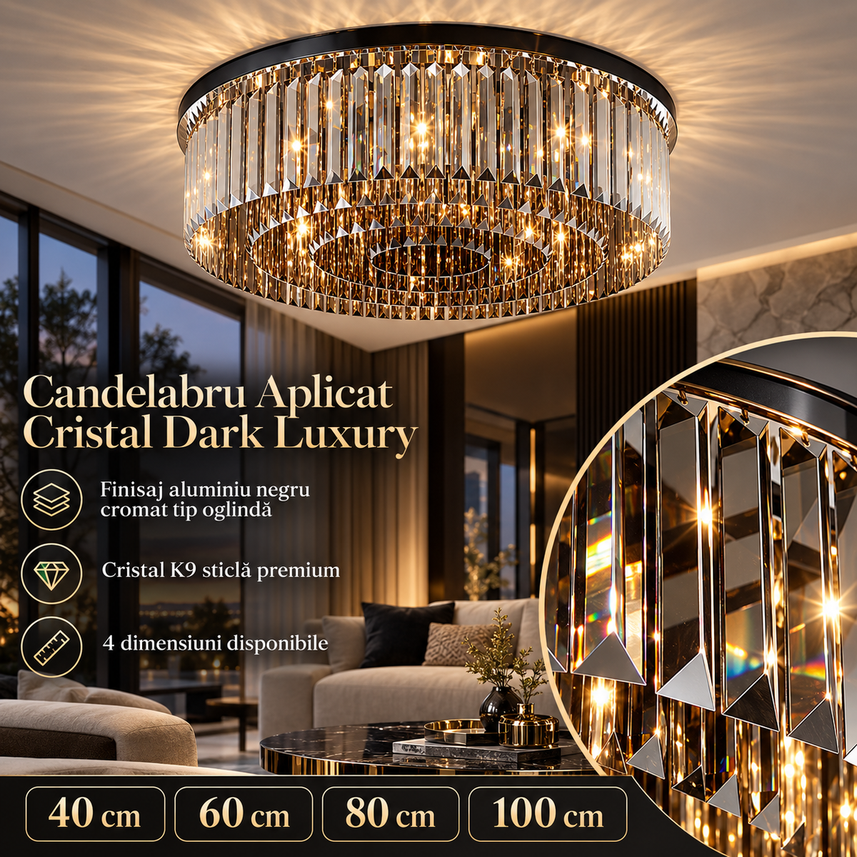 Плафонен полилей от кристал Dark Luxury