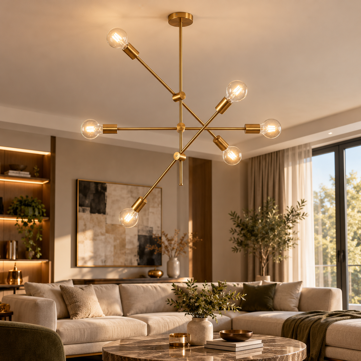Осветително тяло в северен стил Mid-Century 6xE27 Gold