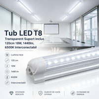 LED тръба T8 прозрачна с включен държач 120cm 18W, свързваема