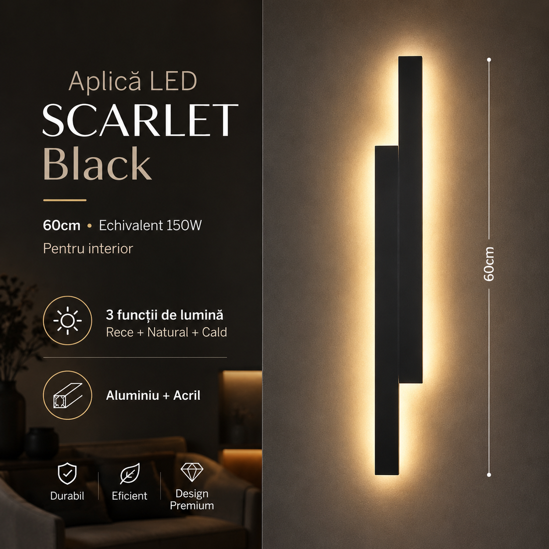 LED аплик SCARLET 46W 60cm Черен