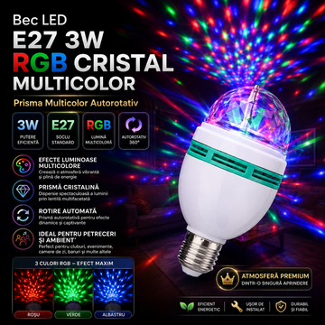 LED крушка E27 3W кристал мултиколор авторотативна