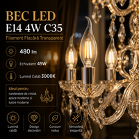 LED крушка E14 4W Филамент Пламък Прозрачна