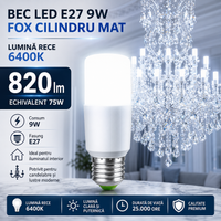 LED крушка E27 9W FOX цилиндър мат