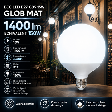 LED крушка E27 15W G95 матов глобус