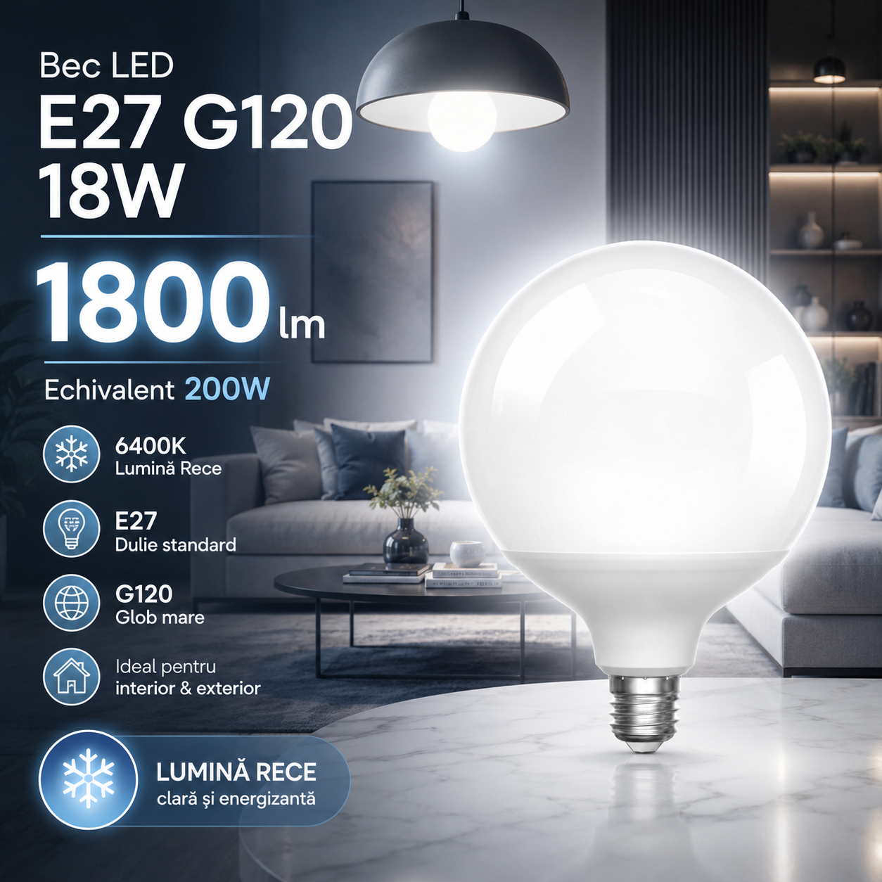 LED крушка E27 18W G120 матов глобус