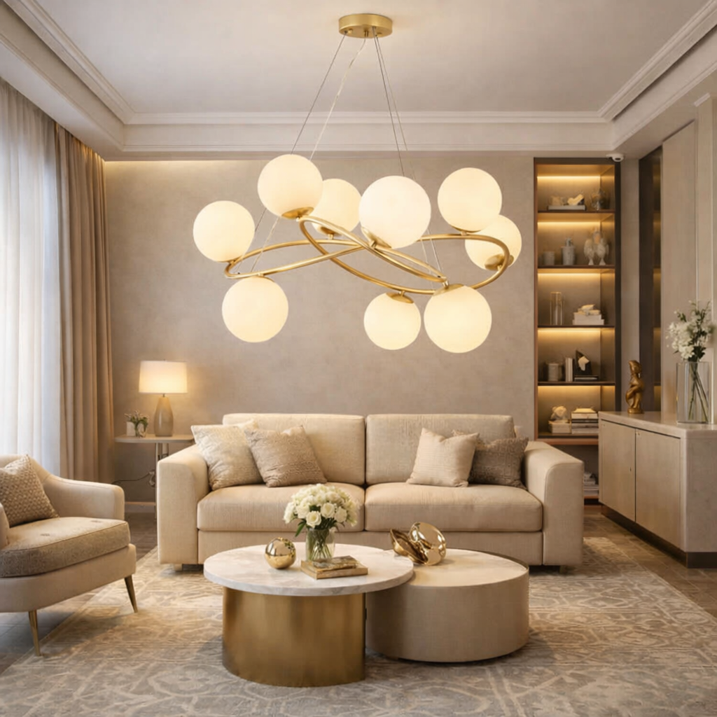 Окачено осветително тяло VELURA Gold с матов абажур