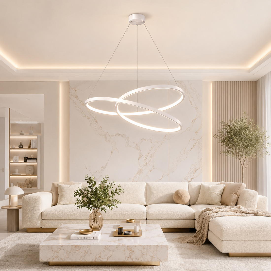 Бяла висяща LED осветително тяло 120W Lumea с дистанционно, еквивалент 600W