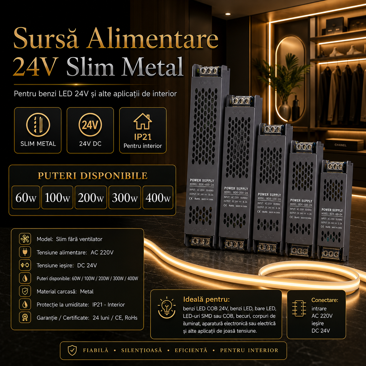 Захранващ блок 24V Slim метален