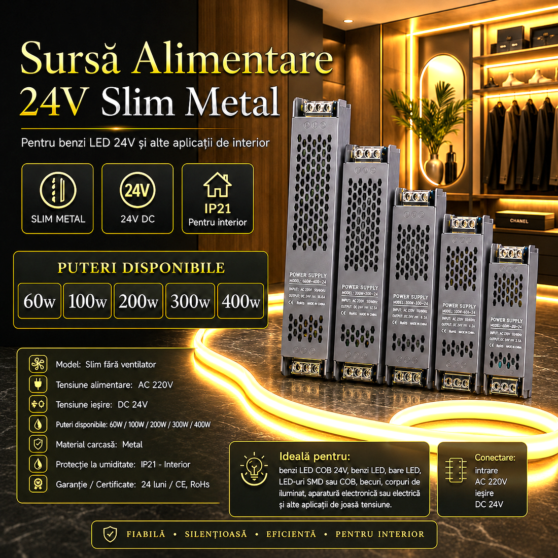 Захранващ блок 24V Slim метален