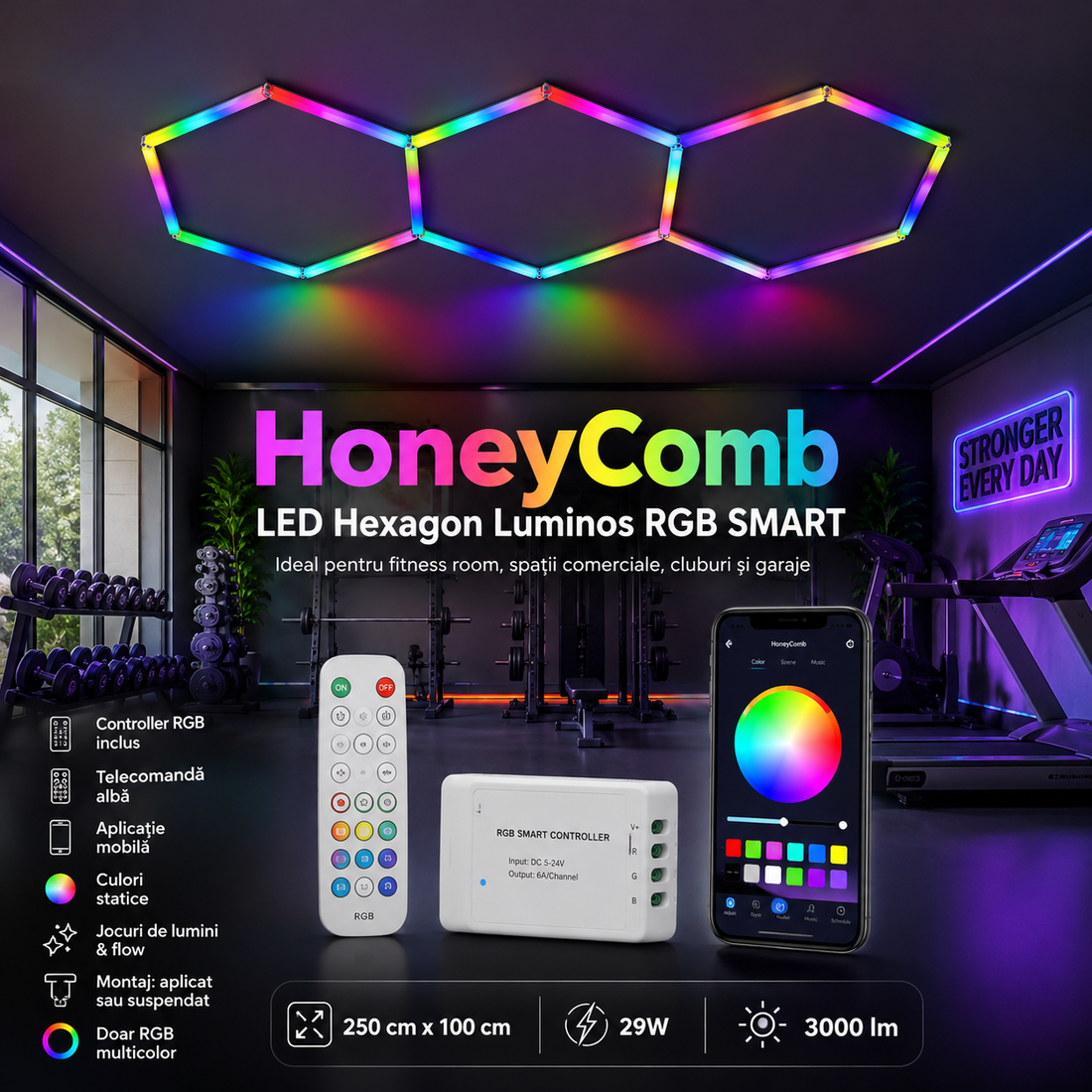 HoneyComb LED шестоъгълно осветление RGB SMART 250cm X 100cm