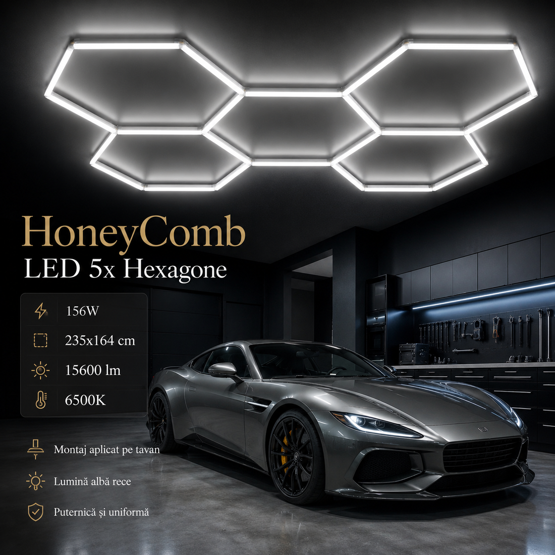 HoneyComb LED 5 светещи шестоъгълника 192W 235 X 164 CM