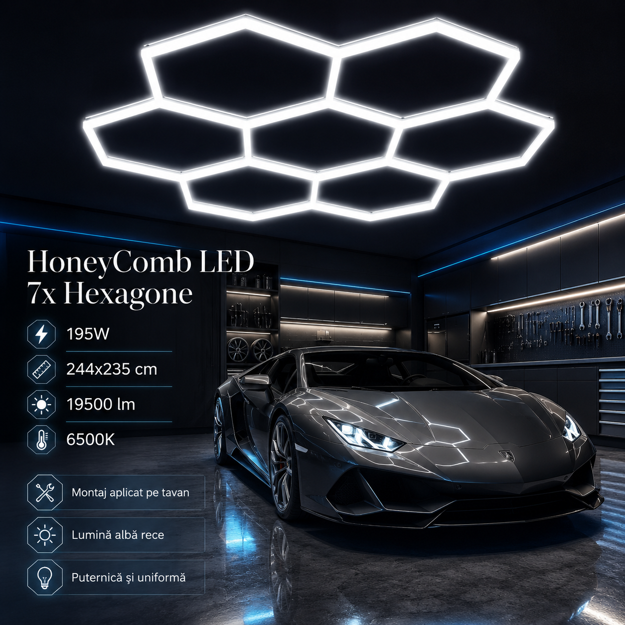 HoneyComb LED 7 светещи шестоъгълника 240W 244 X 235 CM