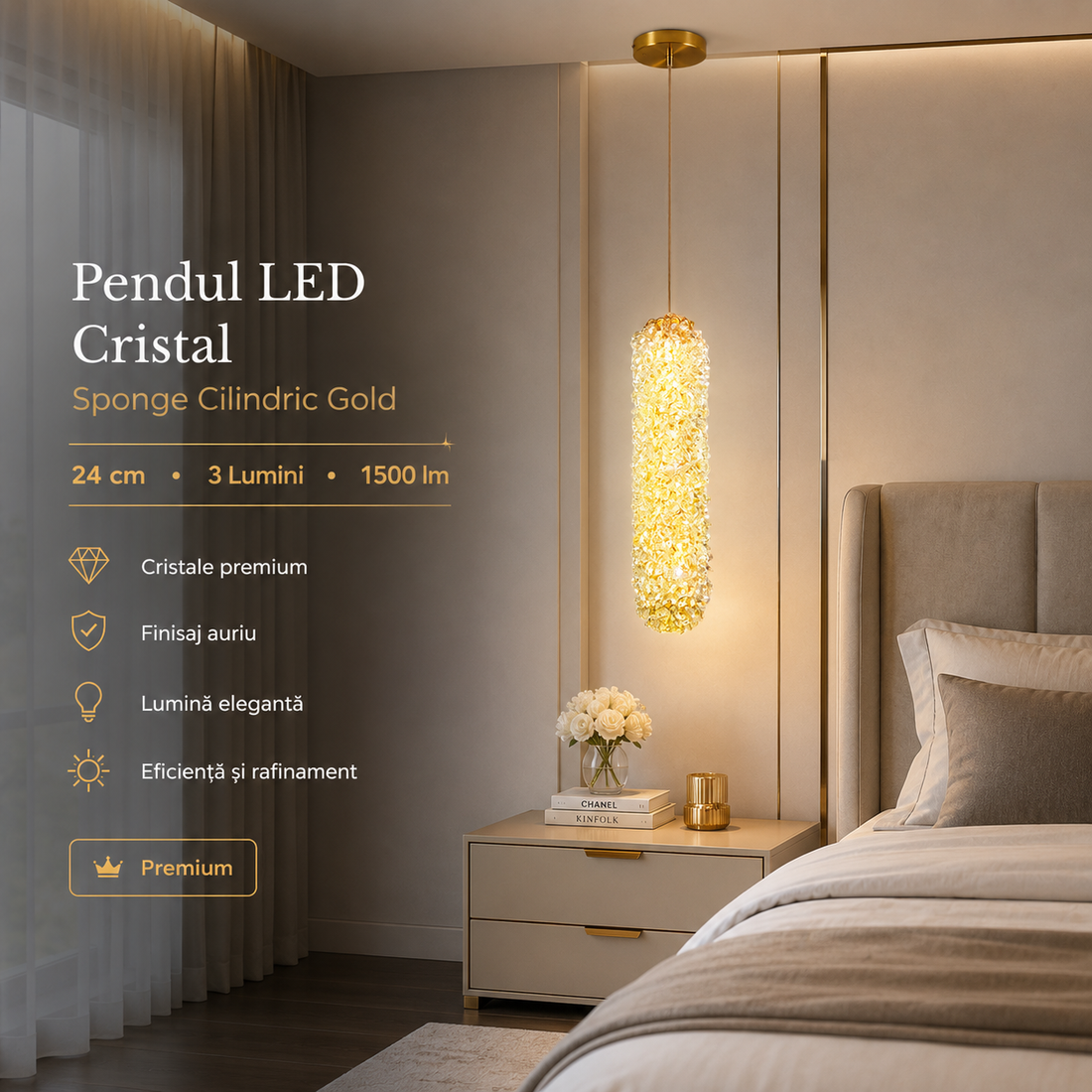 Пендел LED Cristal Sponge Цилиндричен Gold