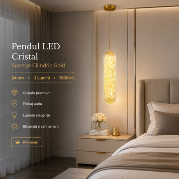 Пендел LED Cristal Sponge Цилиндричен Gold