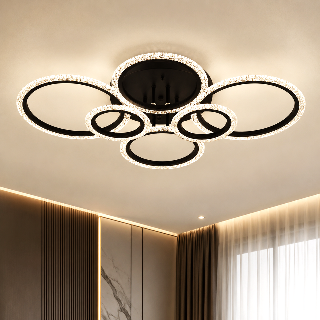 LED осветително тяло 4+2 CIRCLE BUBBLES BLACK Еквивалент 600W Дистанционно управление