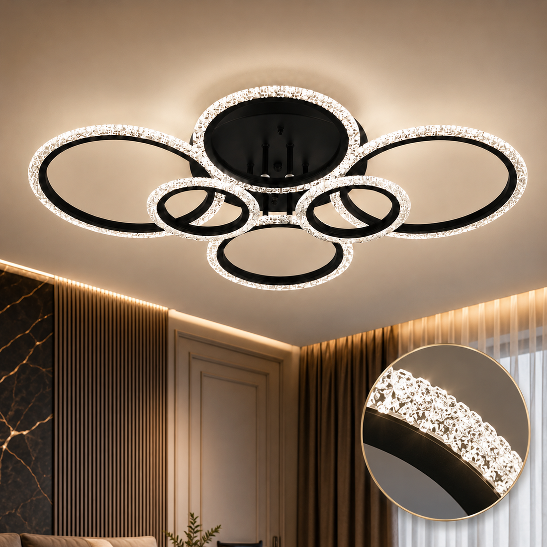 LED осветително тяло 4+2 CIRCLE BUBBLES BLACK Еквивалент 600W Дистанционно управление