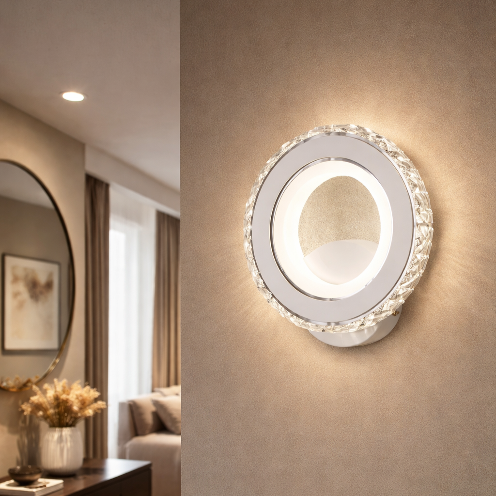 LED аплик 18W Кристал Кръгъл Бял