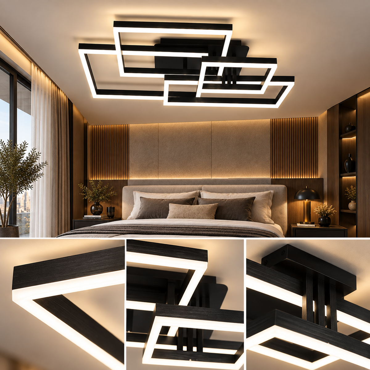 LED осветително тяло 184W Straight Angles Black с дистанционно, еквивалент 800W