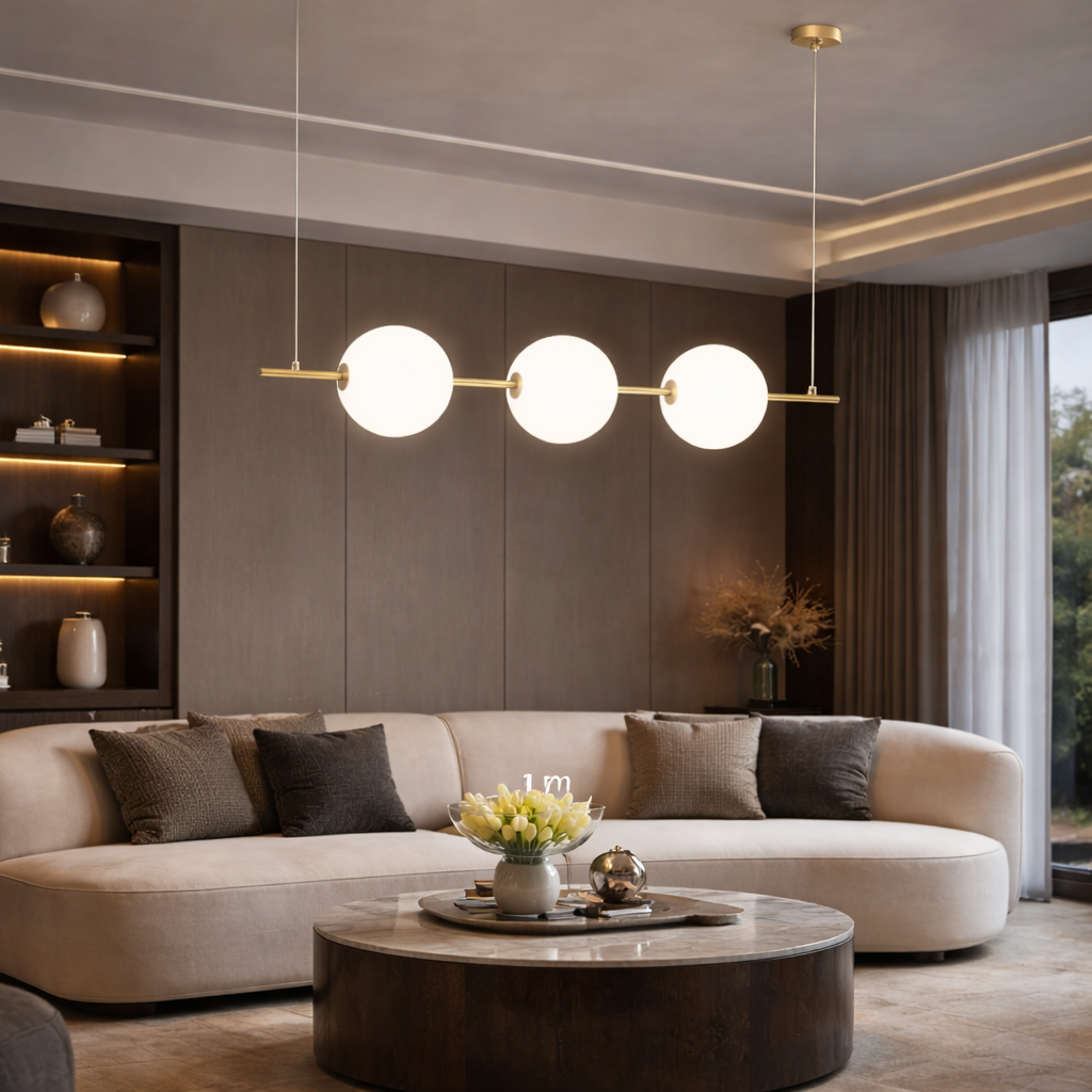 LED осветително тяло тип пендел KEZO Gold, еквивалент 250W, с дистанционно
