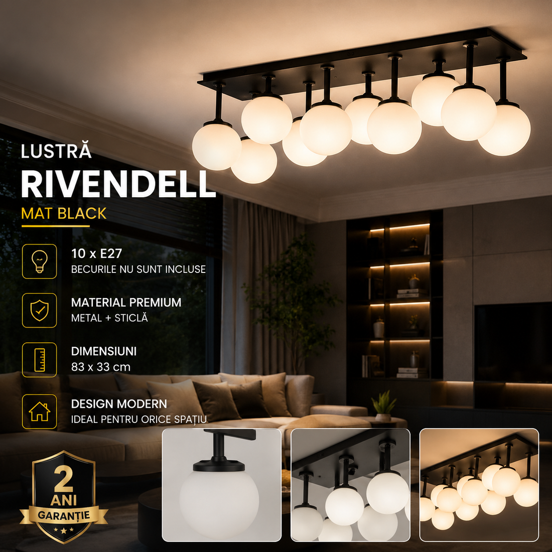 Осветително тяло Абажур Mat Black Rivendell