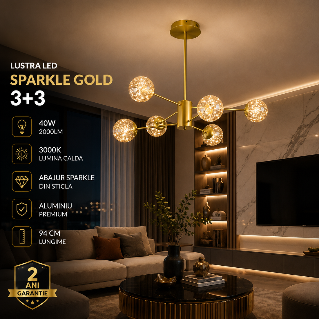 LED осветително тяло висящо Arlio Gold еквивалент 130W