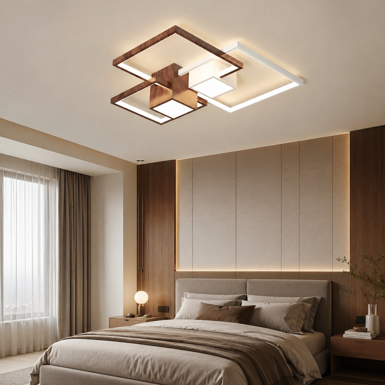 Осветително тяло LED Squares White & Wood Еквивалент 800W Дистанционно