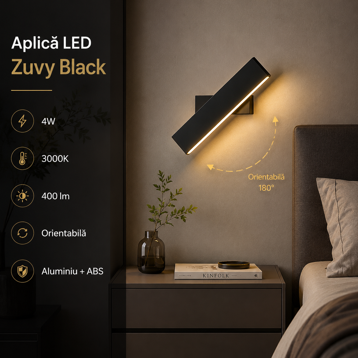 LED аплик 4W Zuvy Черен Еквивалент 40W