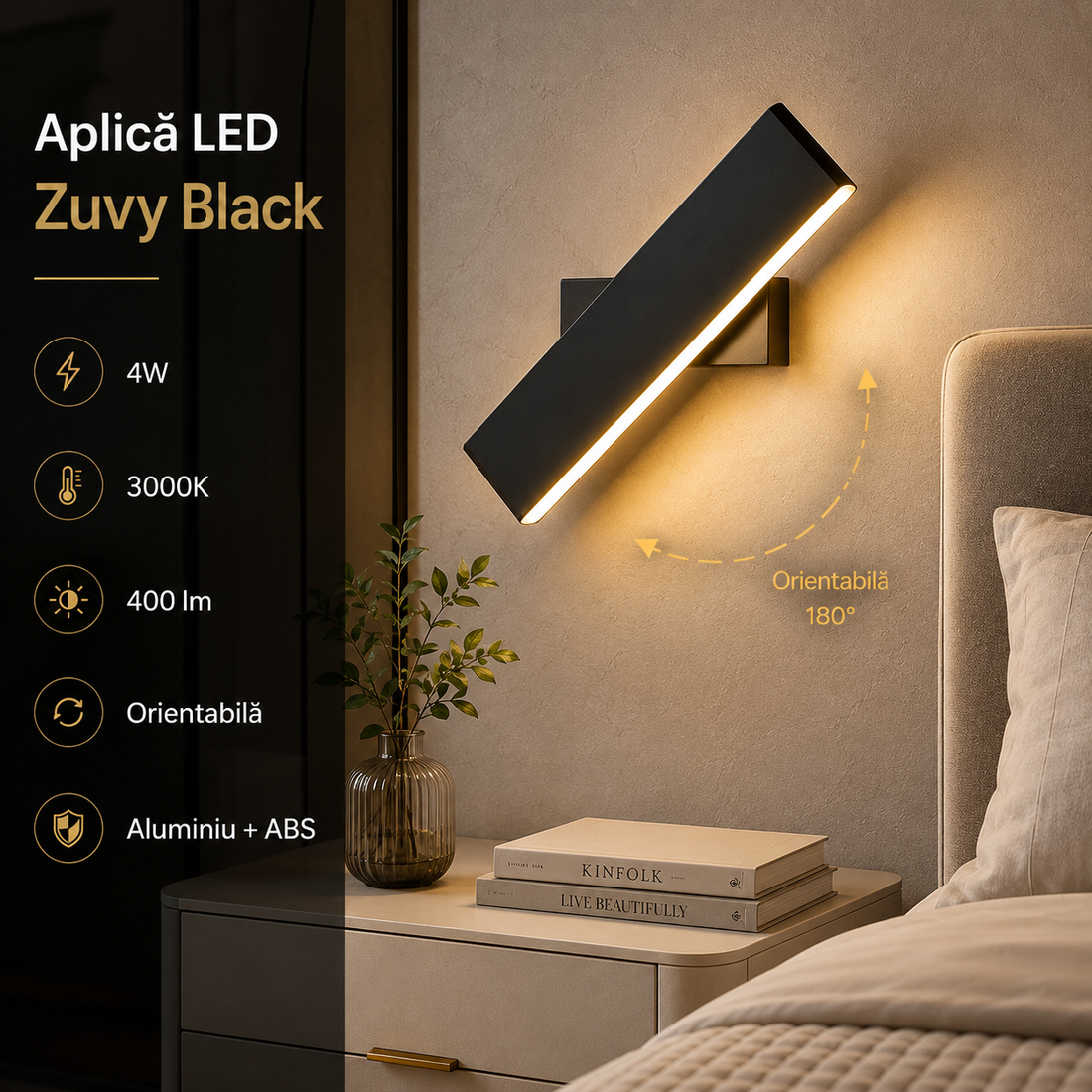 LED аплик 4W Zuvy Черен Еквивалент 40W