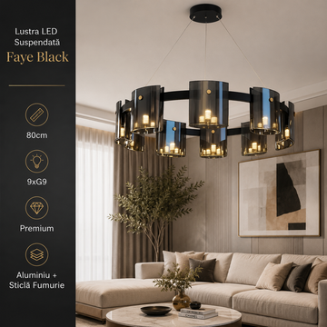 LED пендел Faye Round Black еквивалент 300W