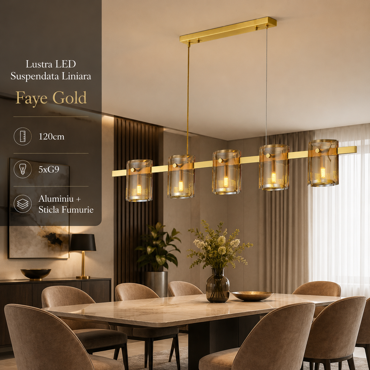 Осветително тяло LED висящо Faye Gold еквивалент 250W
