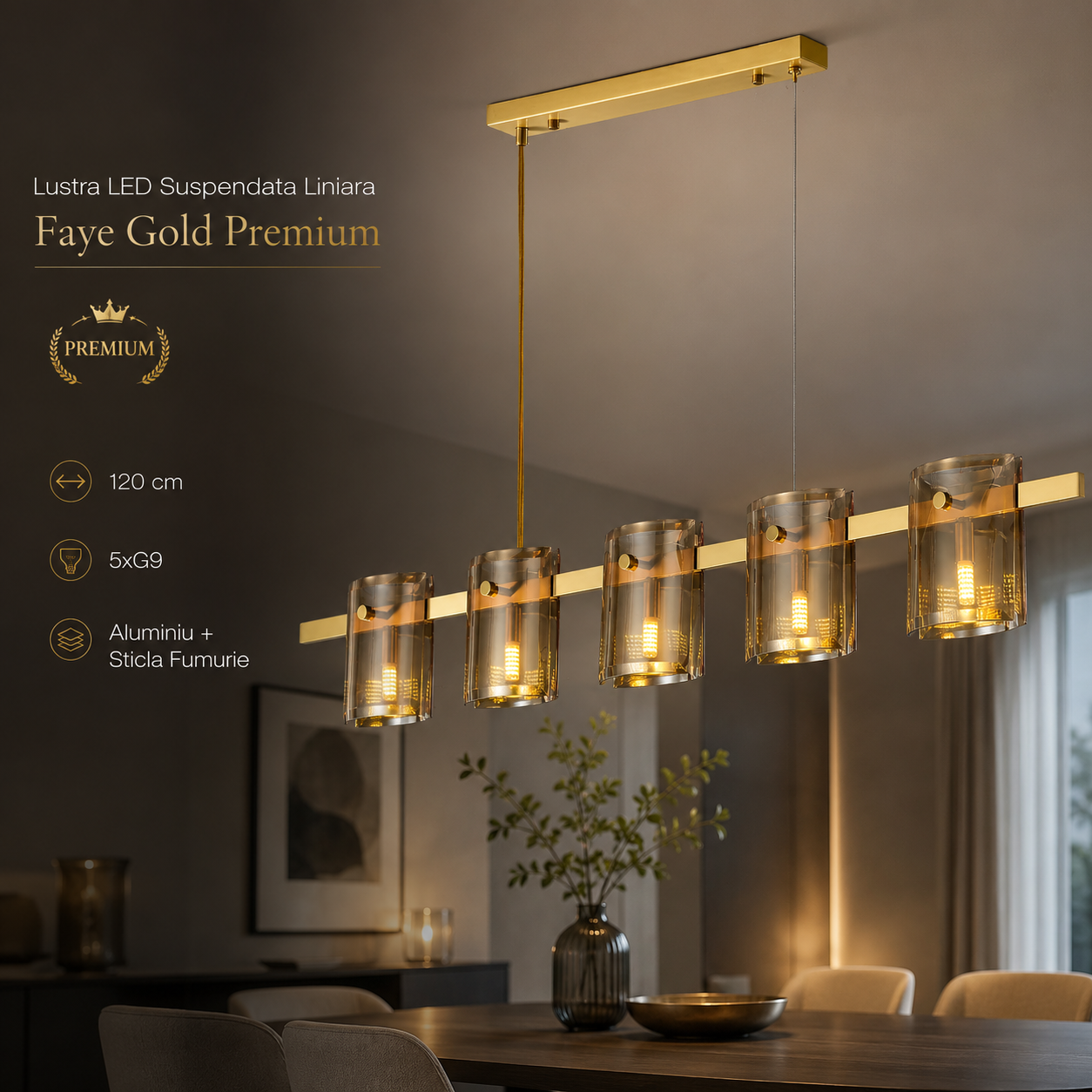 Осветително тяло LED висящо Faye Gold еквивалент 250W