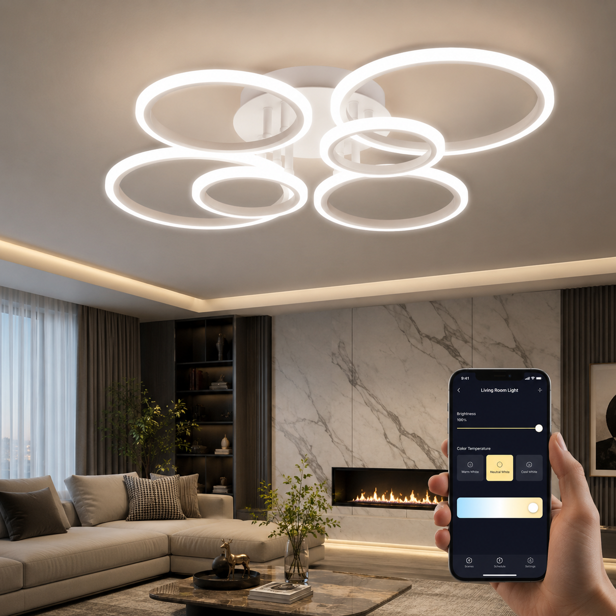 LED осветително тяло 4+2 CIRCLE MAXI БЯЛ SMART Еквивалент 600W