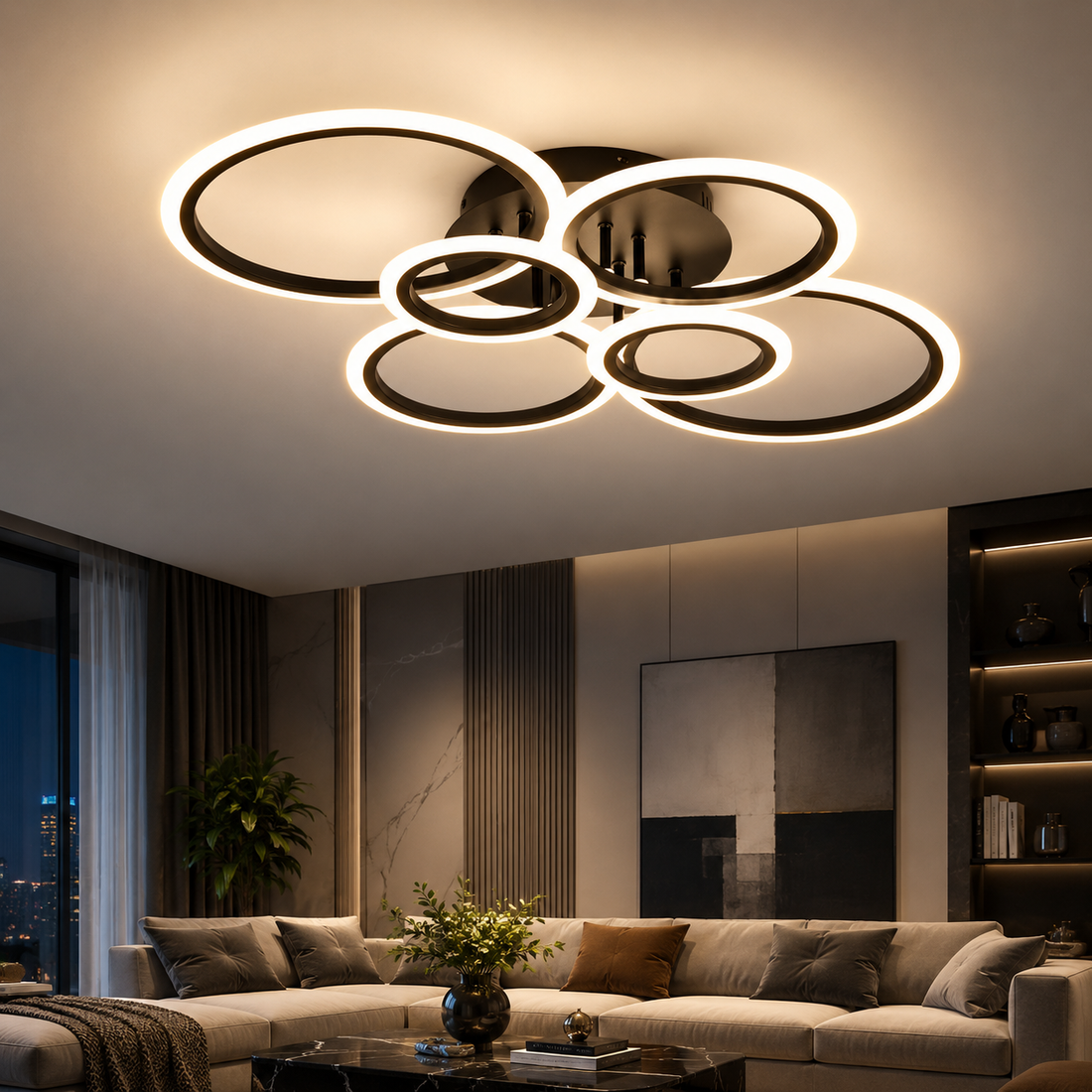 LED осветително тяло 4+2 CIRCLE MAXI Black Еквивалент 600W Дистанционно управление