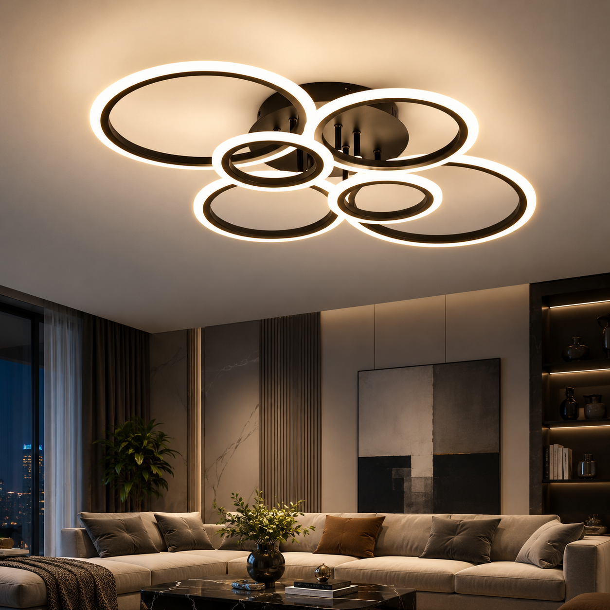 LED осветително тяло 4+2 CIRCLE MAXI Black Еквивалент 600W Дистанционно управление