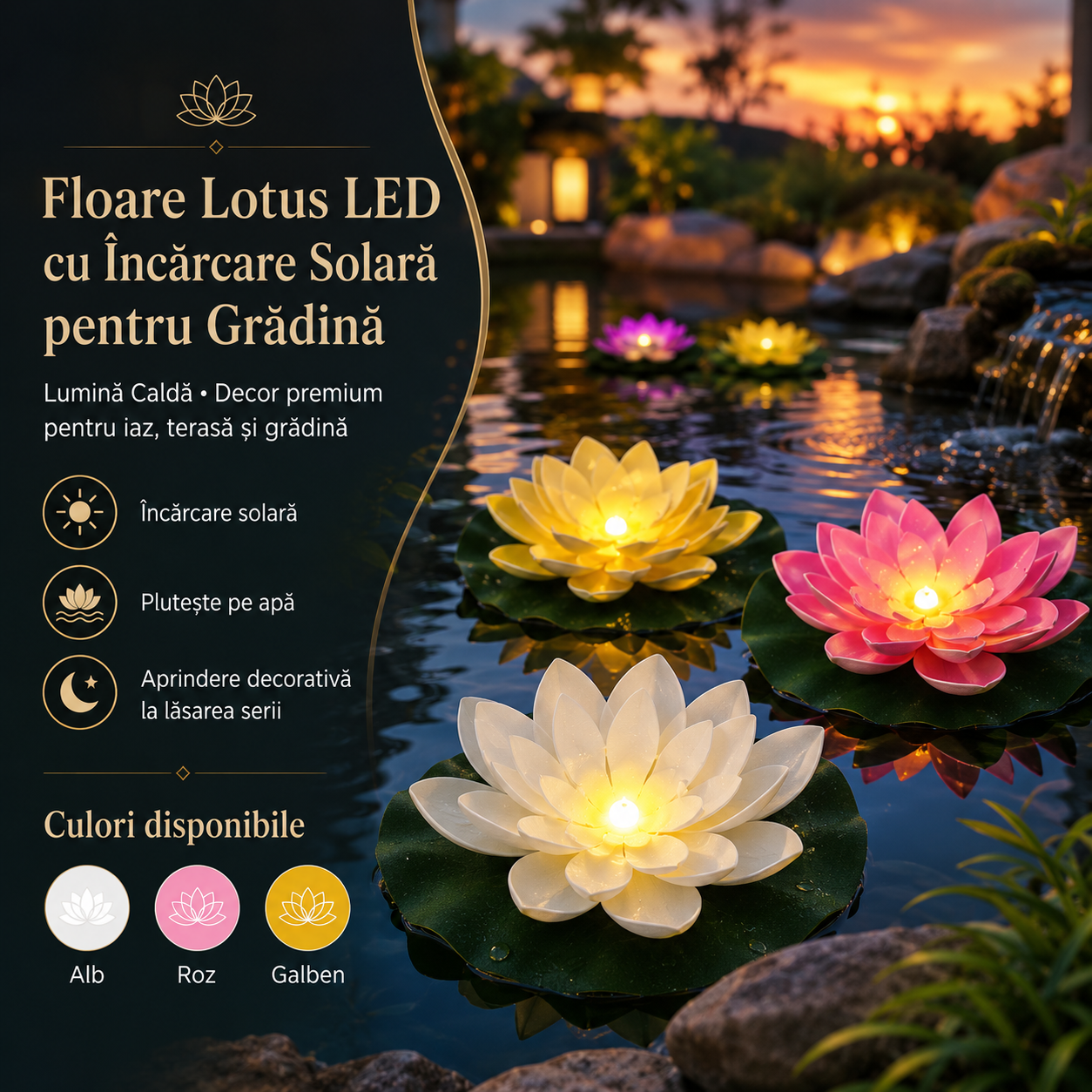 Слънчева LED лампа Lotus за градина