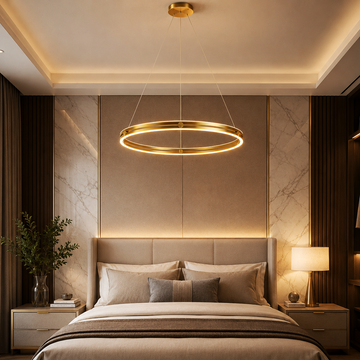 LED осветително тяло Mini Ring Gold висящо, еквивалент 400W, с дистанционно