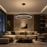LED осветително тяло Maxi Ring Черно, висящо, еквивалент 800W, с дистанционно