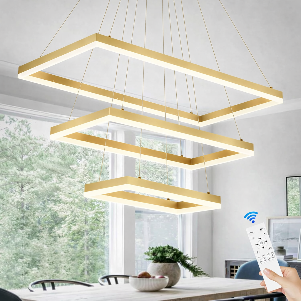 LED осветително тяло тип пендел с 3 правоъгълни елемента, златисто LT109, еквивалент 800W