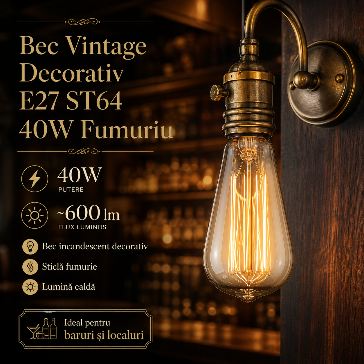 Декоративна винтидж крушка E27 ST64 60W
