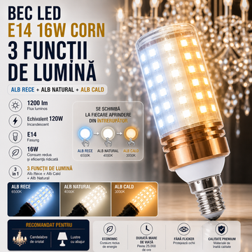 LED крушка E14 16W Corn / 3 функции светлина / Еквивалент 120W