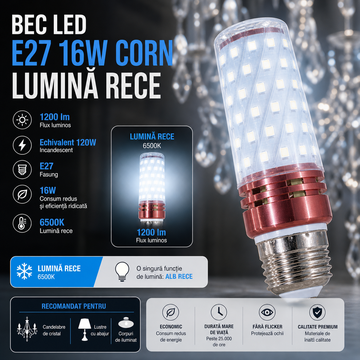 LED крушка E27 16W Corn / Студена светлина / Еквивалент 120W