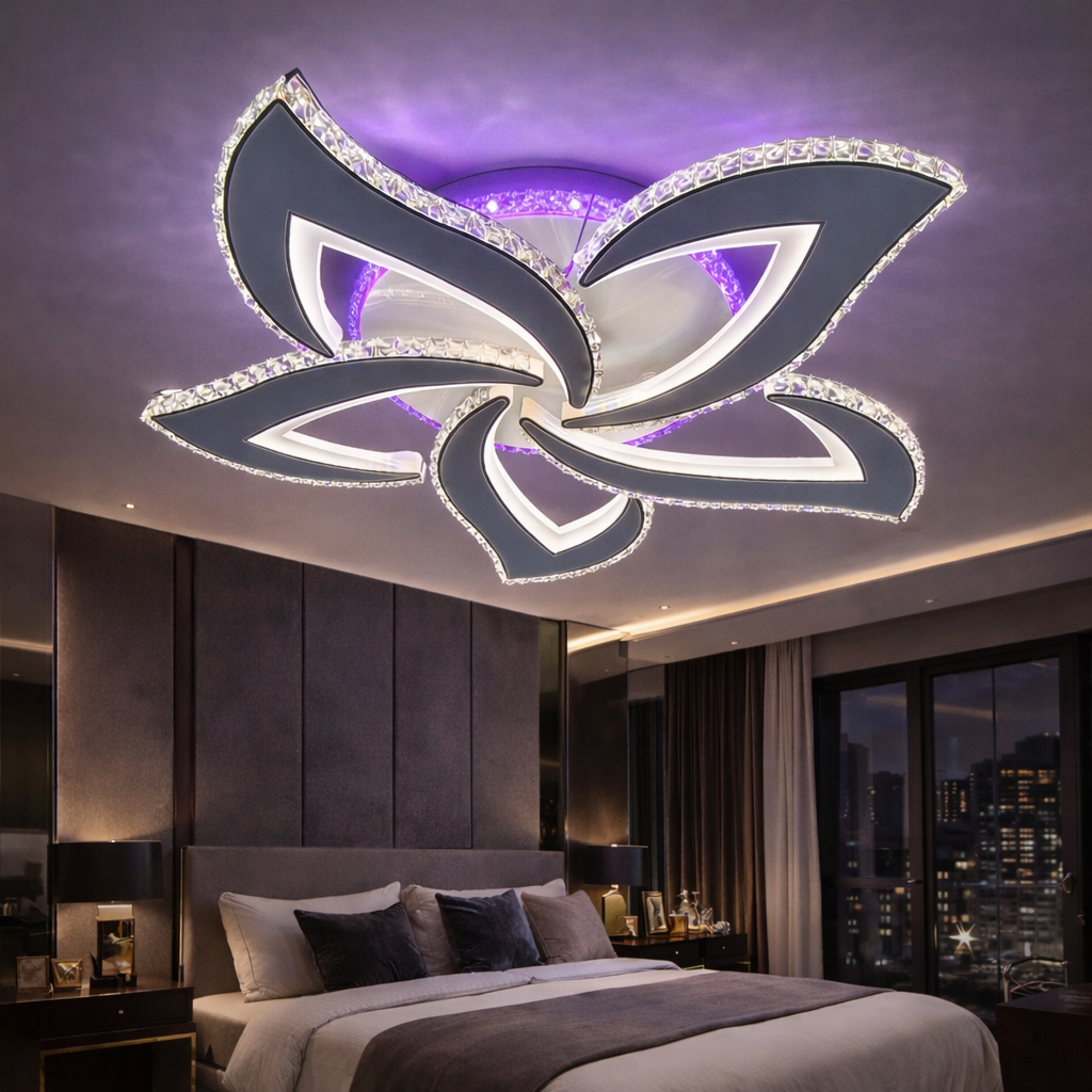 LED осветително тяло Camelia кристал бяла RGB еквивалент 600W с дистанционно