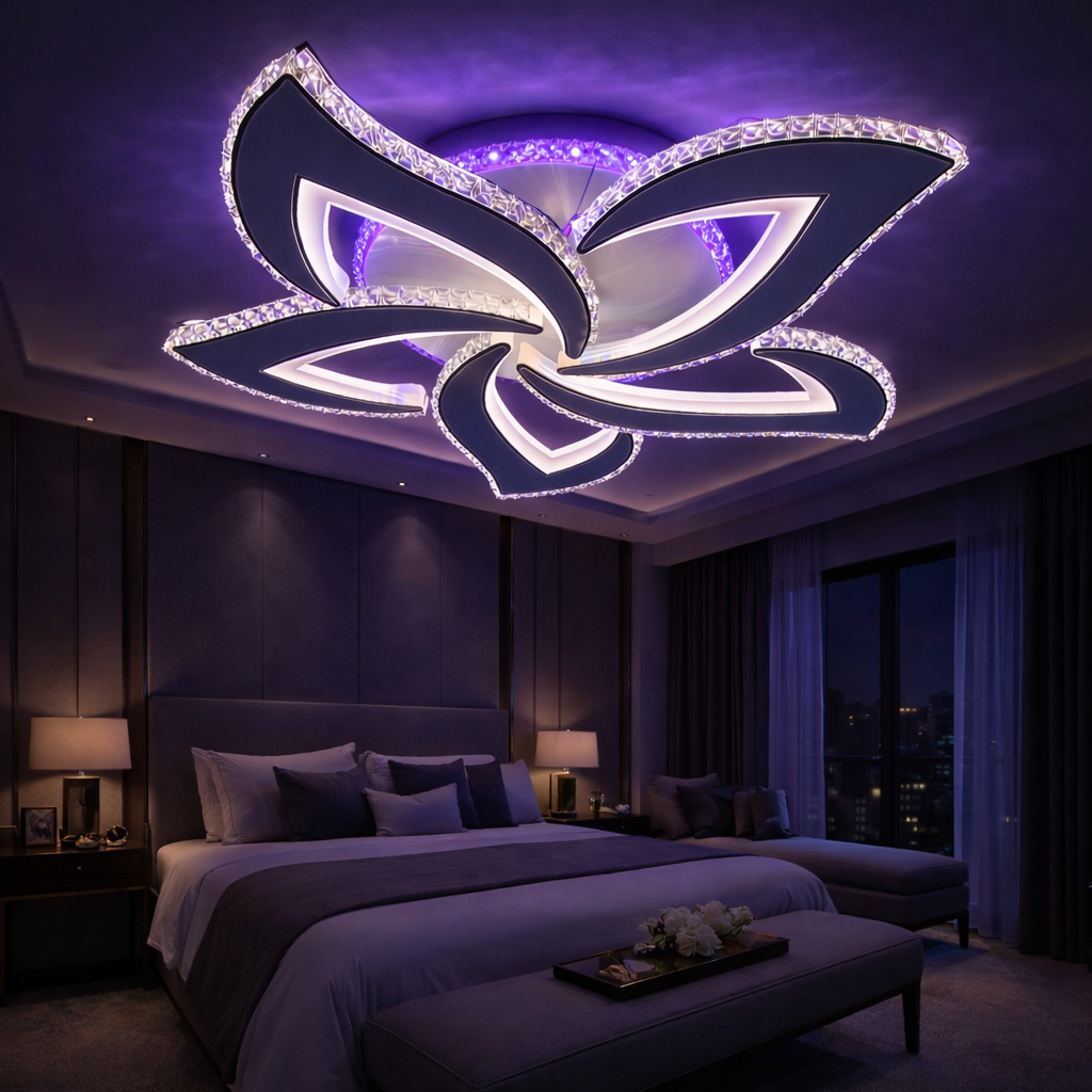 LED осветително тяло Camelia кристал бяла RGB еквивалент 600W с дистанционно