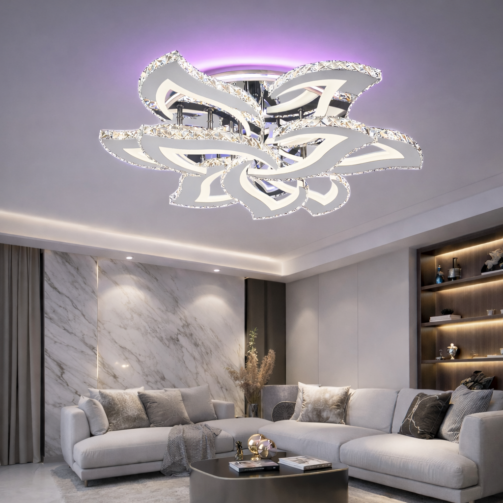 LED осветително тяло Camelia Grande Cristal Chrome RGB еквивалент 1200W с дистанционно