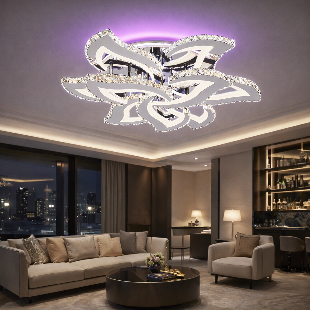 LED осветително тяло Camelia Grande Cristal Chrome RGB еквивалент 1200W с дистанционно