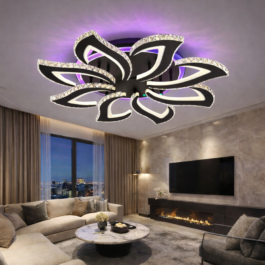 LED осветително тяло Camelia Grande Cristal RGB Black еквивалент 800W с дистанционно