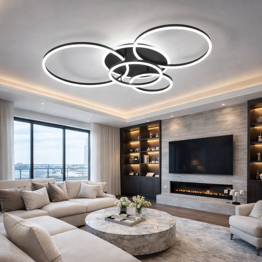 LED осветително тяло 234W CIRCLE BLACK Luxury еквивалент 1200W с дистанционно