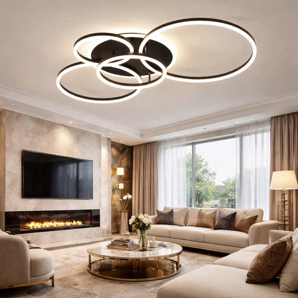 LED осветително тяло 234W CIRCLE BLACK Luxury еквивалент 1200W с дистанционно