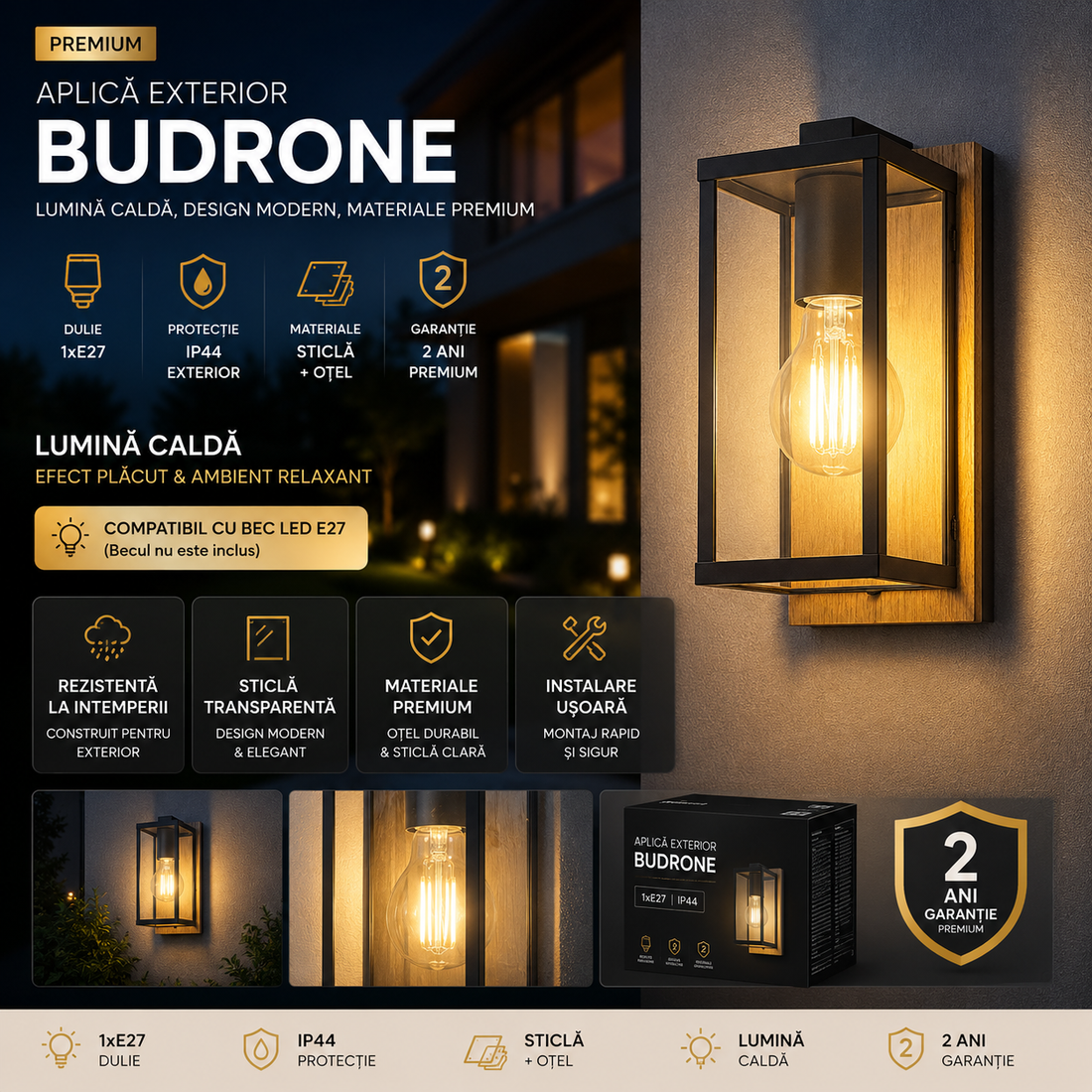 Външен аплик BUDRONE 1xE27 IP44