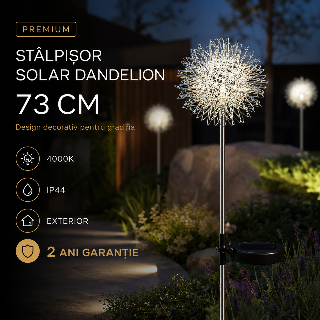 Соларен градински стълб Декорация DANDELION 73CM